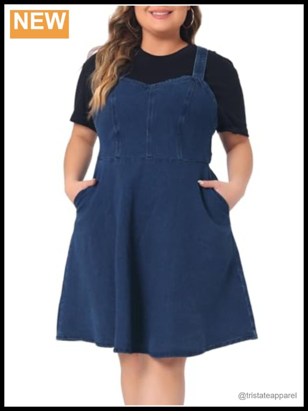 Plus Size Denim Overall Dress Adjustable Strap A-Line Pockets